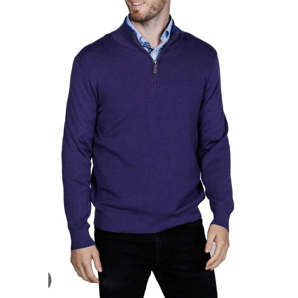 Tailorbyrd Mens Golf Pullover 1/4 Zip Knit Sweater Size Large Eggplant Blue